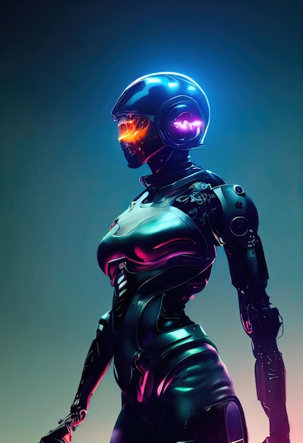 Retrato de um guerreiro scifi cyberpunk homem futurista de alta tecnologia do futuro