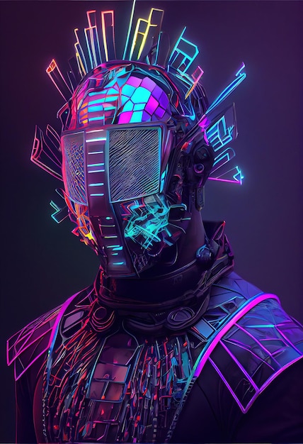 Retrato de um guerreiro scifi cyberpunk homem futurista de alta tecnologia do futuro