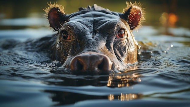 retrato de um hipopótamo em um rio na água da água