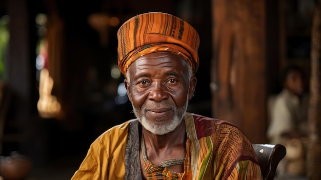 Retrato de um homem africano sênior em roupas tradicionais no mercado Niamey Niger