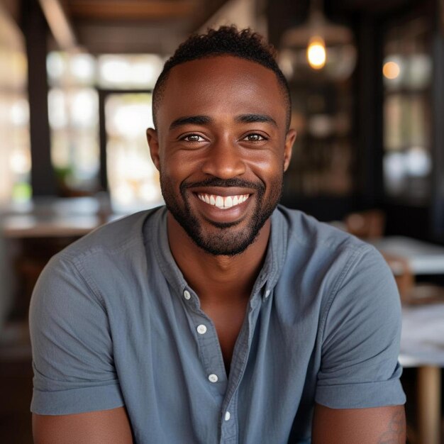 retrato de um homem afro-americano feliz olhando para a câmera e sorrindo