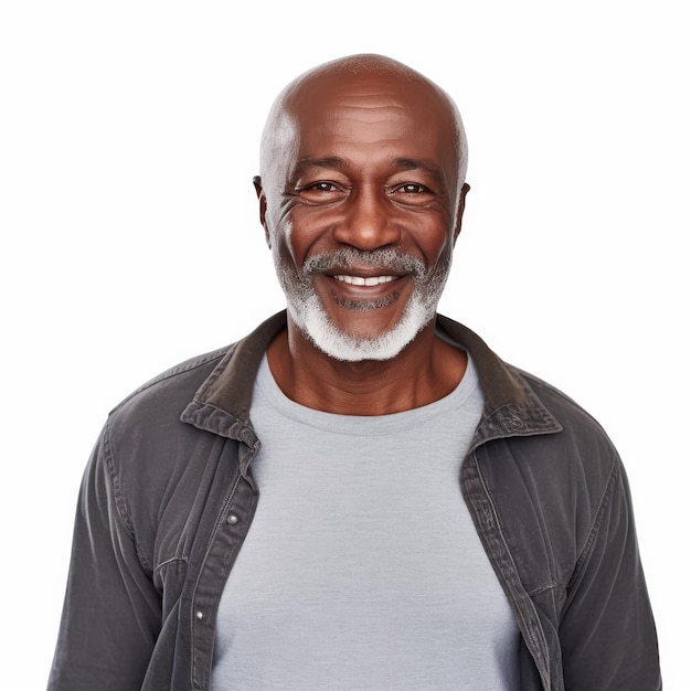 Foto retrato de um homem afro-americano mais velho sorridente para conceitos de bem-estar e estilo de vida