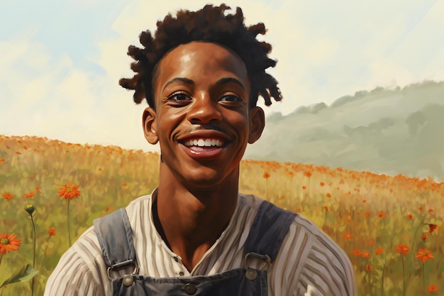 Retrato de um homem afro-americano sorridente em um campo