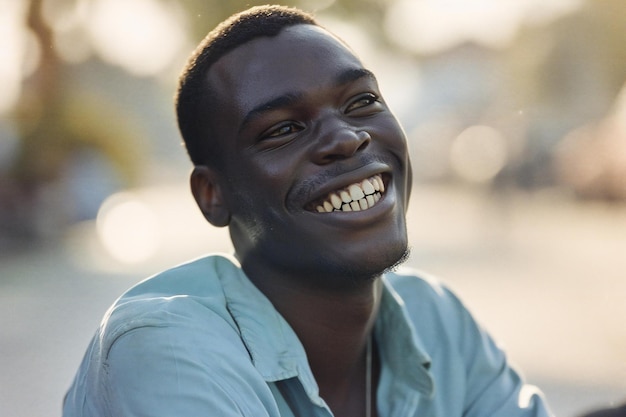 Retrato de um homem afro-americano sorridente na rua