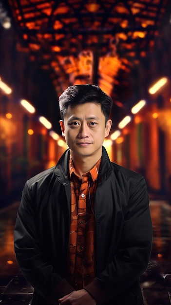 retrato de um homem asiático de 35 anos vestindo um terno olhando para a câmera