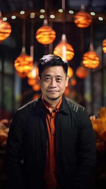 retrato de um homem asiático de 35 anos vestindo um terno olhando para a câmera