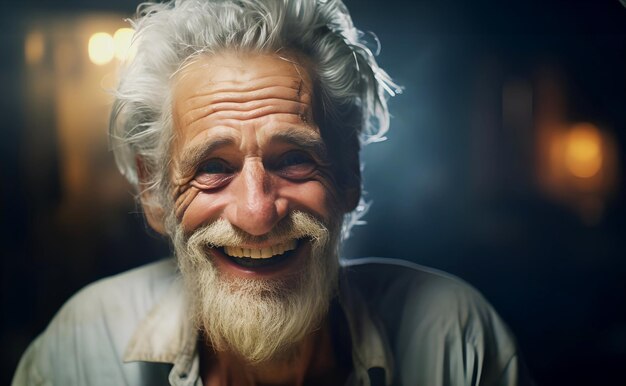 Foto retrato de um homem barbudo alegre e sorridente contra um fundo branco