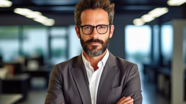 retrato de um homem bonito, adulto, de negócios, de pé.