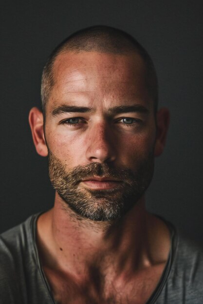 Foto retrato de um homem bonito com barba e bigode em fundo preto