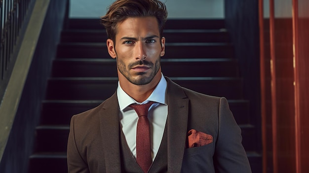 Retrato de um homem bonito de terno Moda de beleza masculina