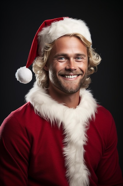 retrato de um homem bonito e sorridente vestindo o Papai Noel