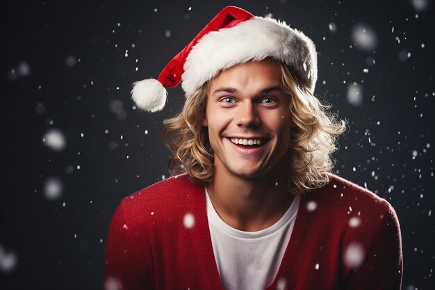 retrato de um homem bonito e sorridente vestindo o Papai Noel