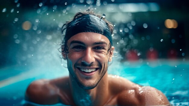 retrato de um homem bonito na piscina