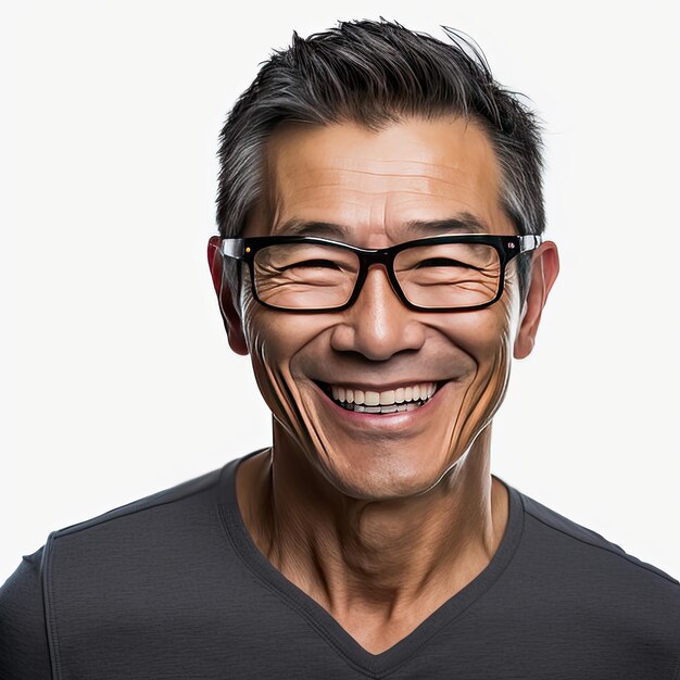 Retrato de um homem chinês de negócios feliz e sorridente, isolado em um fundo branco ia generativa