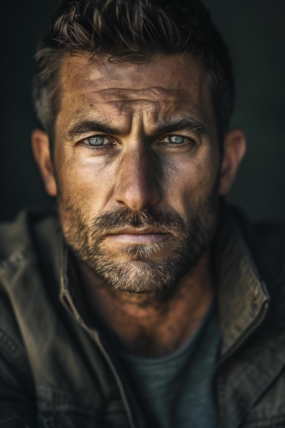 Foto retrato de um homem com barba e bigode em uma jaqueta