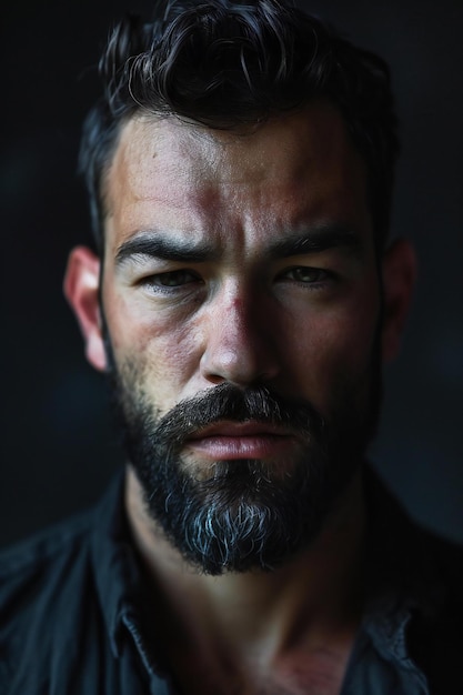 Retrato de um homem com barba em um fundo escuro