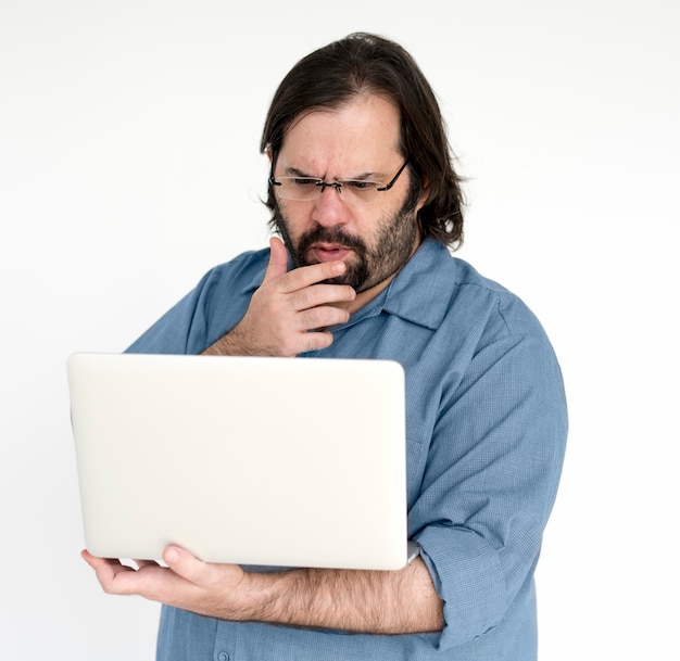 Retrato, de, um, homem, com, cabelo longo, e, barba