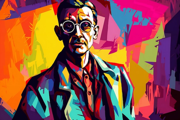 Retrato de um homem com óculos em fundo colorido