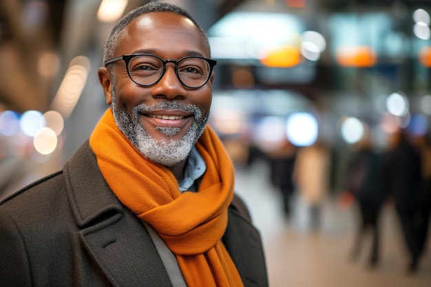 Retrato de um homem de meia-idade confiante e positivo em um terno em um aeroporto moderno um empresário afro-americano de sucesso em uma viagem de negócios