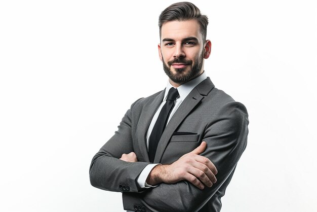 retrato de um homem de negócios com o braço cruzado sobre um fundo branco isolado