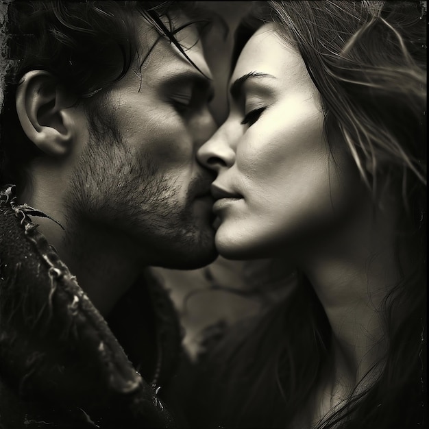 Foto retrato de um homem e uma mulher apaixonados com os olhos fechados perto um do outro conceito de paixão e amor