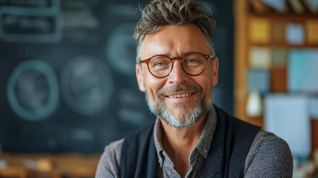 retrato de um homem feliz professor na escola minimalismo