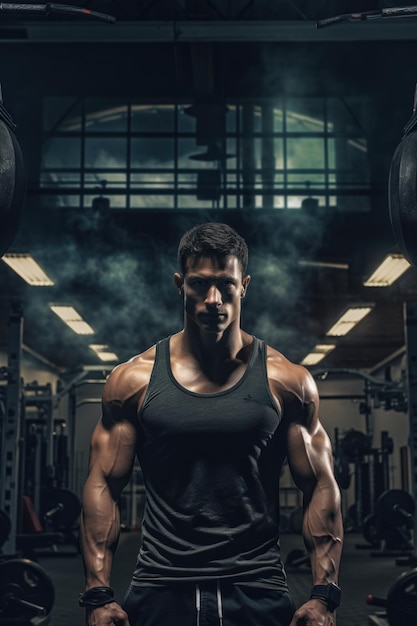 Retrato de um homem fisicamente apto mostrando seu corpo bem treinado e musculoso