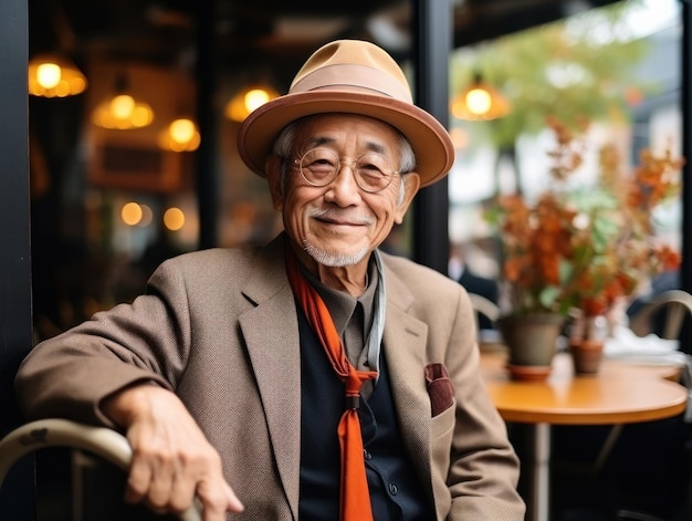 Retrato de um homem idoso elegante japonês