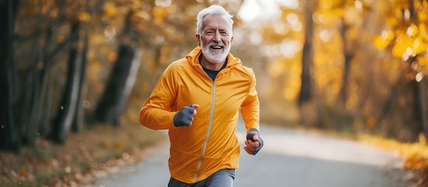 Retrato de um homem idoso feliz correndo para fazer um estilo de vida saudável para a longevidade Imagem gerada por IA