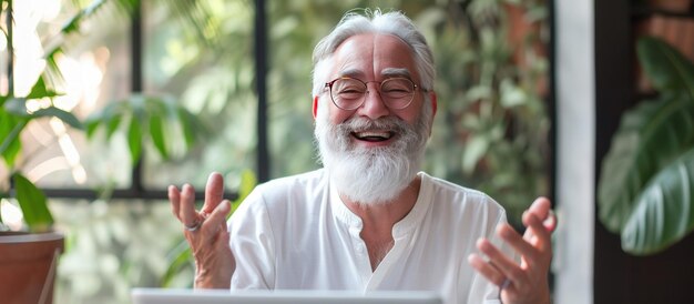 Retrato de um homem idoso feliz usando tecnologia de gadgets imagem gerada por IA