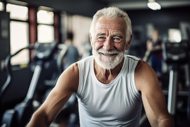 retrato de um homem idoso sorridente no ginásio enquanto olha para a câmera Estilo de vida saudável