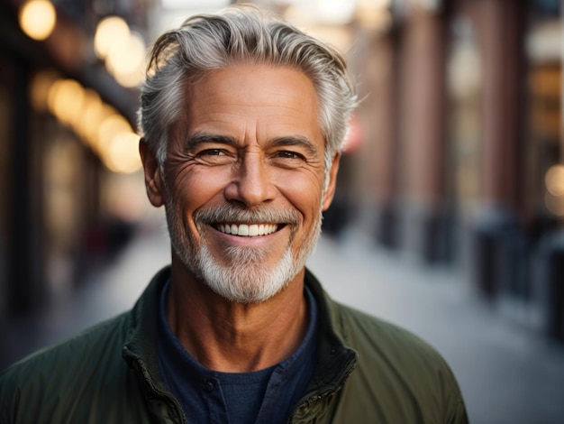 Retrato de um homem idoso sorridente olhando para a câmera IA gerativa