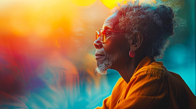 Retrato de um homem indiano sênior com dreadlocks vestindo camisa amarela e óculos de sol vermelhos