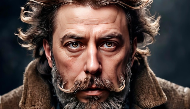 Retrato de um homem maduro com barba e bigode rosto corajoso