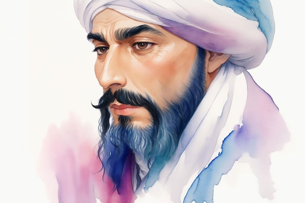 Retrato de um homem muçulmano em estilo aquarela