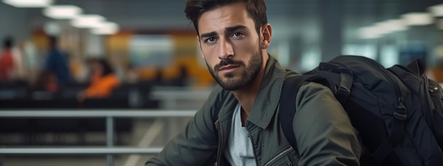 Retrato de um homem no aeroporto