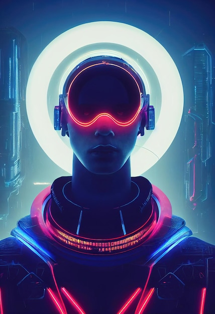 Retrato de um homem scifi cyberpunk Homem futurista de alta tecnologia do futuro