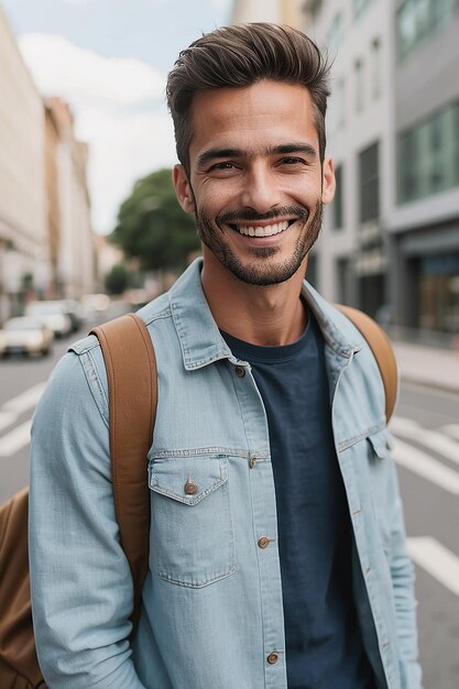 Retrato de um homem sorrindo na cidade