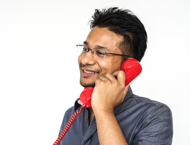 Retrato, de, um, homem, telefone