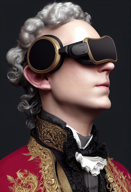 Retrato de um homem vitoriano usando óculos virtuais Um homem dos velhos tempos jogando jogos VR