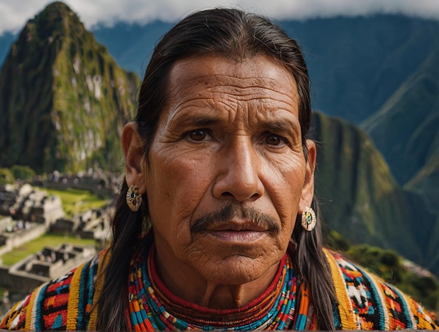 retrato de um inca em Machu Picchu