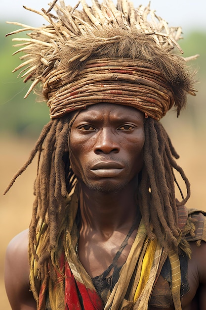 Retrato de um jovem africano com dreadlocks no campo