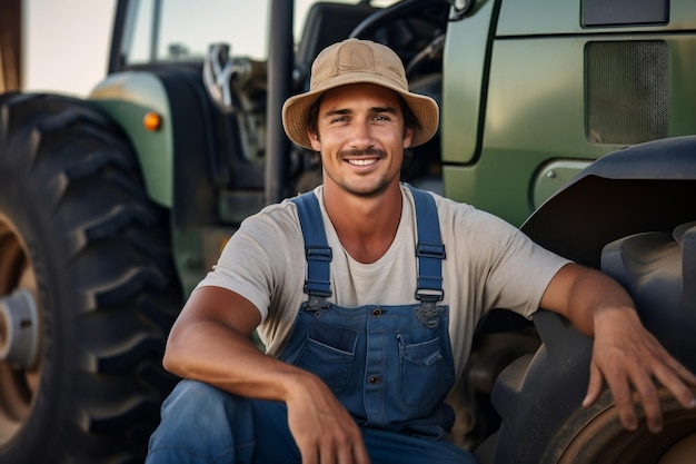 Foto retrato de um jovem agricultor caucasiano em um cenário rural generative ai