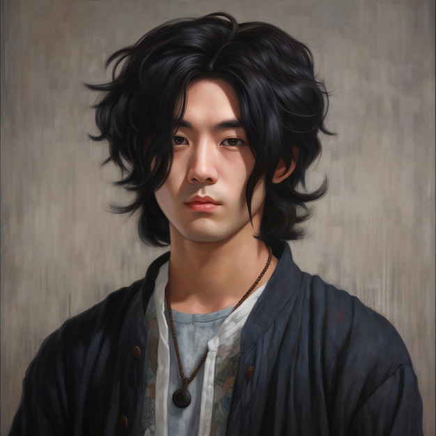 Retrato de um jovem bonito com cabelo preto e olhos castanhos