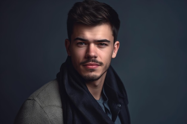 Retrato de um jovem bonito contra um fundo cinza criado com generative ai