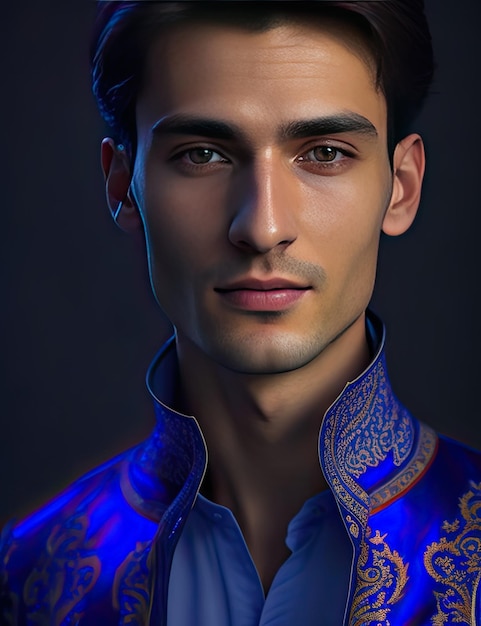 Retrato de um jovem bonito de camisa azul Moda de beleza masculina