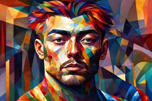 Retrato de um jovem bonito fundo multicolorido