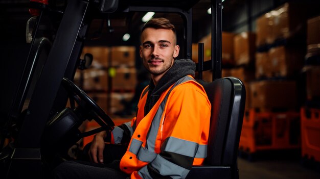 Foto retrato de um jovem bonito numa fábrica