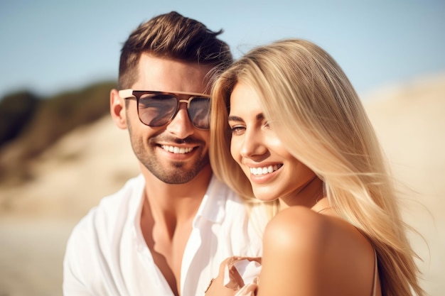 Retrato de um jovem casal feliz relaxando e curtindo um feriado juntos criado com ai generativa