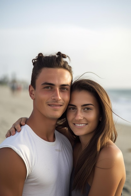 Retrato de um jovem casal na praia